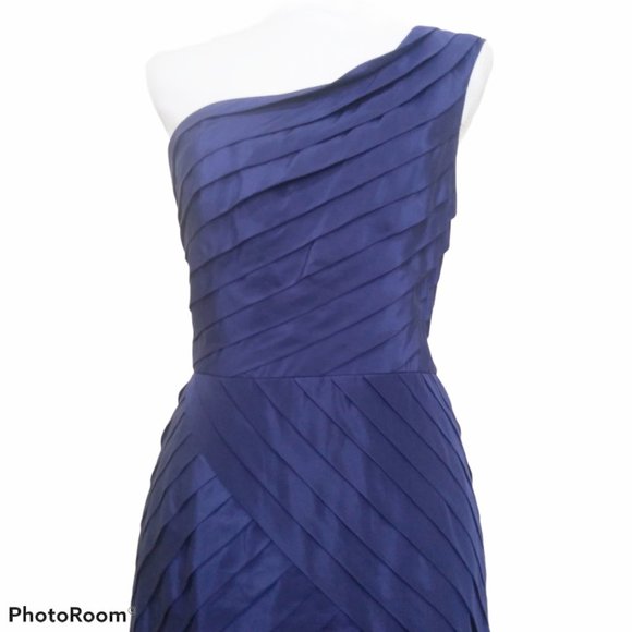 Lela Rose Blue Silk One Shoulder Cocktail Dress 8 - Picture 2 of 6